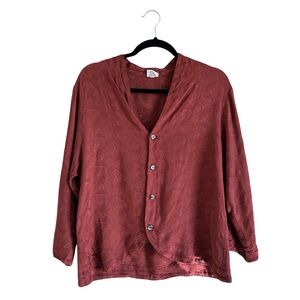 CP Shades Embroidered Floral Satin Button Down Top Size Small